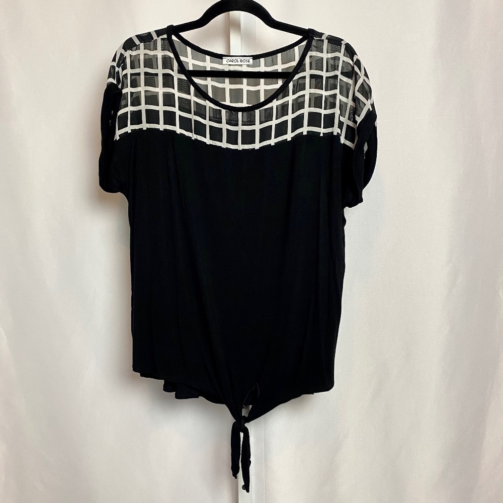 💙5/$15 Carol Rose Womenʻs Black and White Dress Top w/ Tie at Hem Large